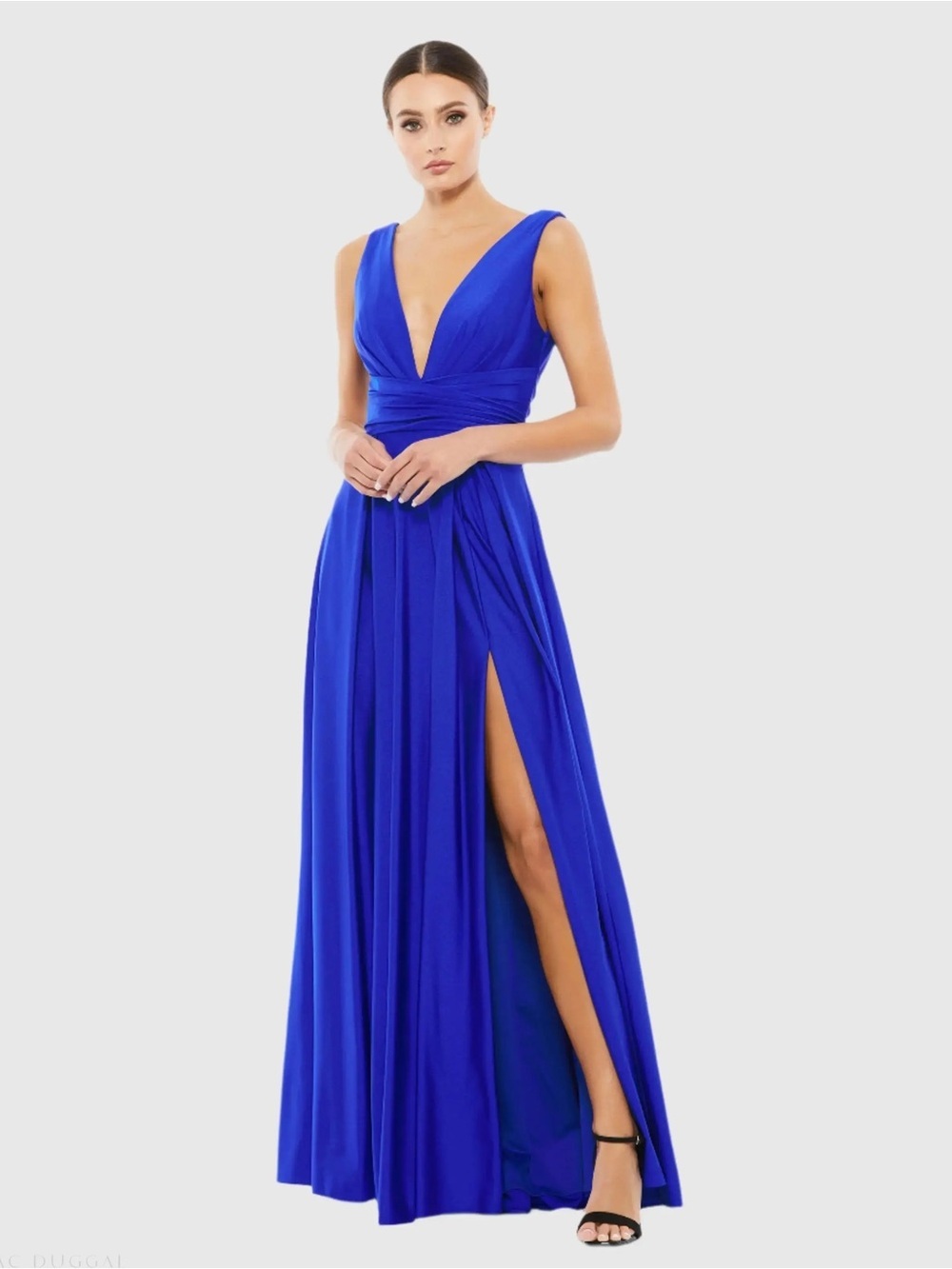 NWT Mac Duggal 26578 Jersey Plunge Neck Evening Gown in Royal Blue - Size 6